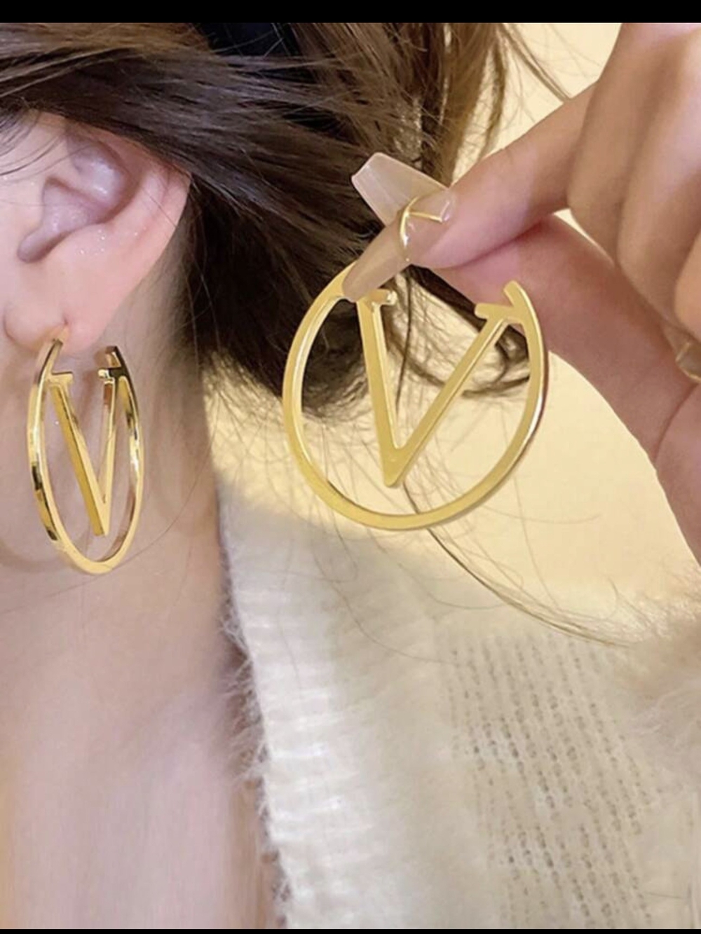 Gold V Monogram Hoop Earrings for Women